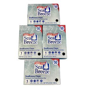 4 SEA BREEZE Classic Clean Toning & Clarifying Moisture BAR SOAP 6.5 oz X 4 Bars